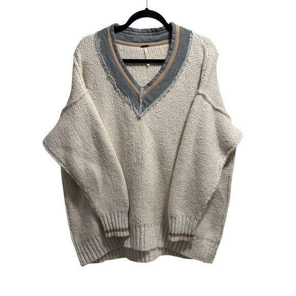 Free People Steffie V-Neck Varsity Stripe Oversized Pullover Sweater Size XS - Picture 4 of 14